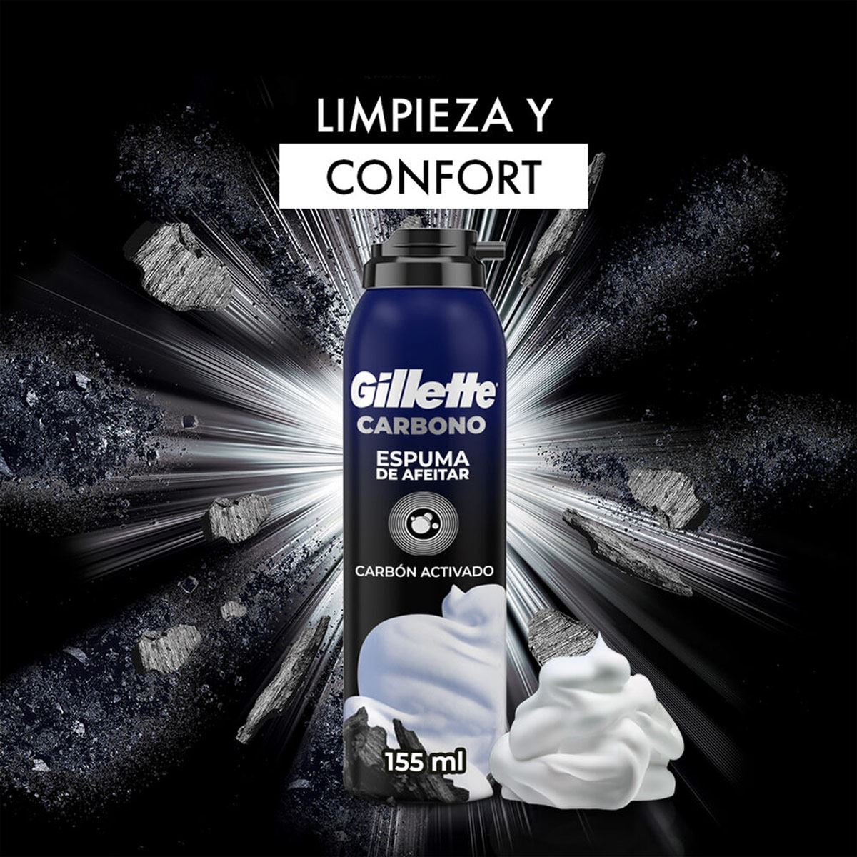 Gillette Carbono Espuma de Afeitar con Carbón Activado 155 ml