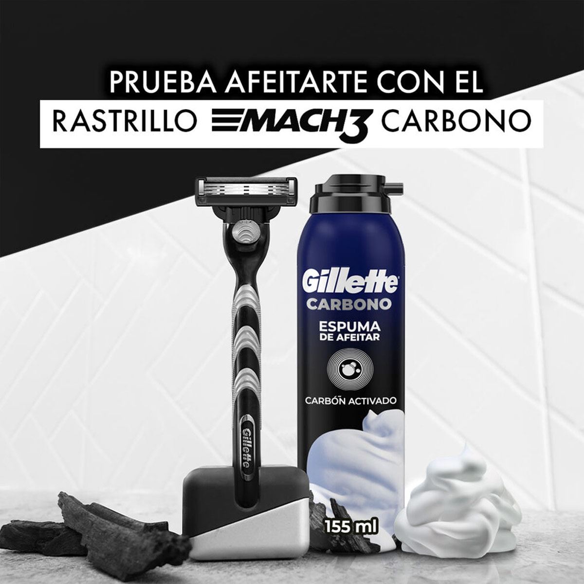 Gillette Carbono Espuma de Afeitar con Carbón Activado 155 ml
