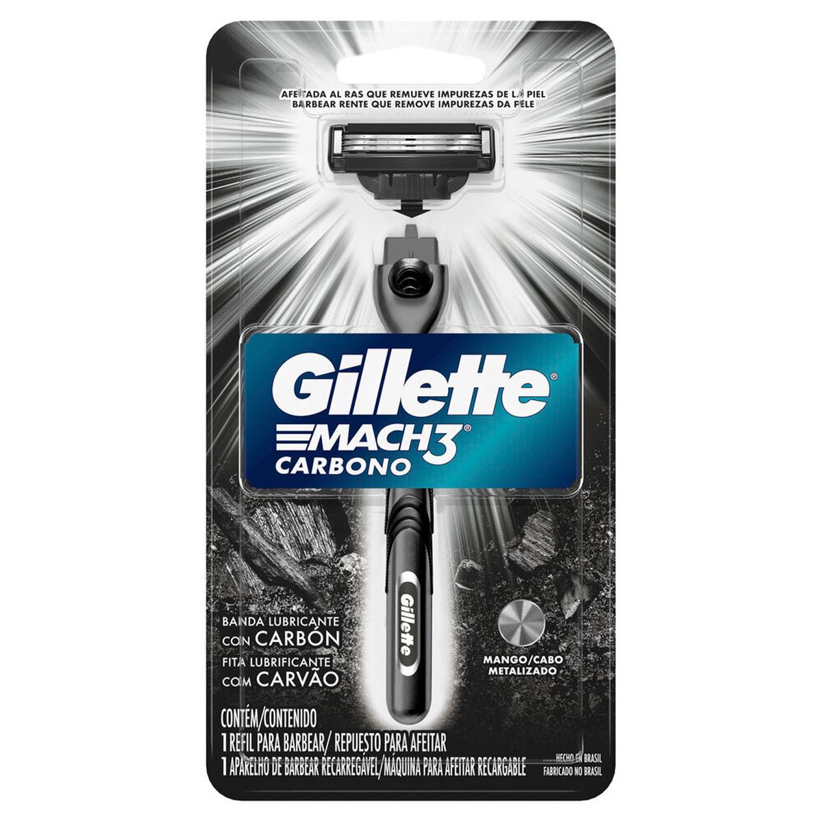 Gillette Mach3 Carbono Rastrillo para Afeitar Reutilizable de 3 hojas 1 unidad