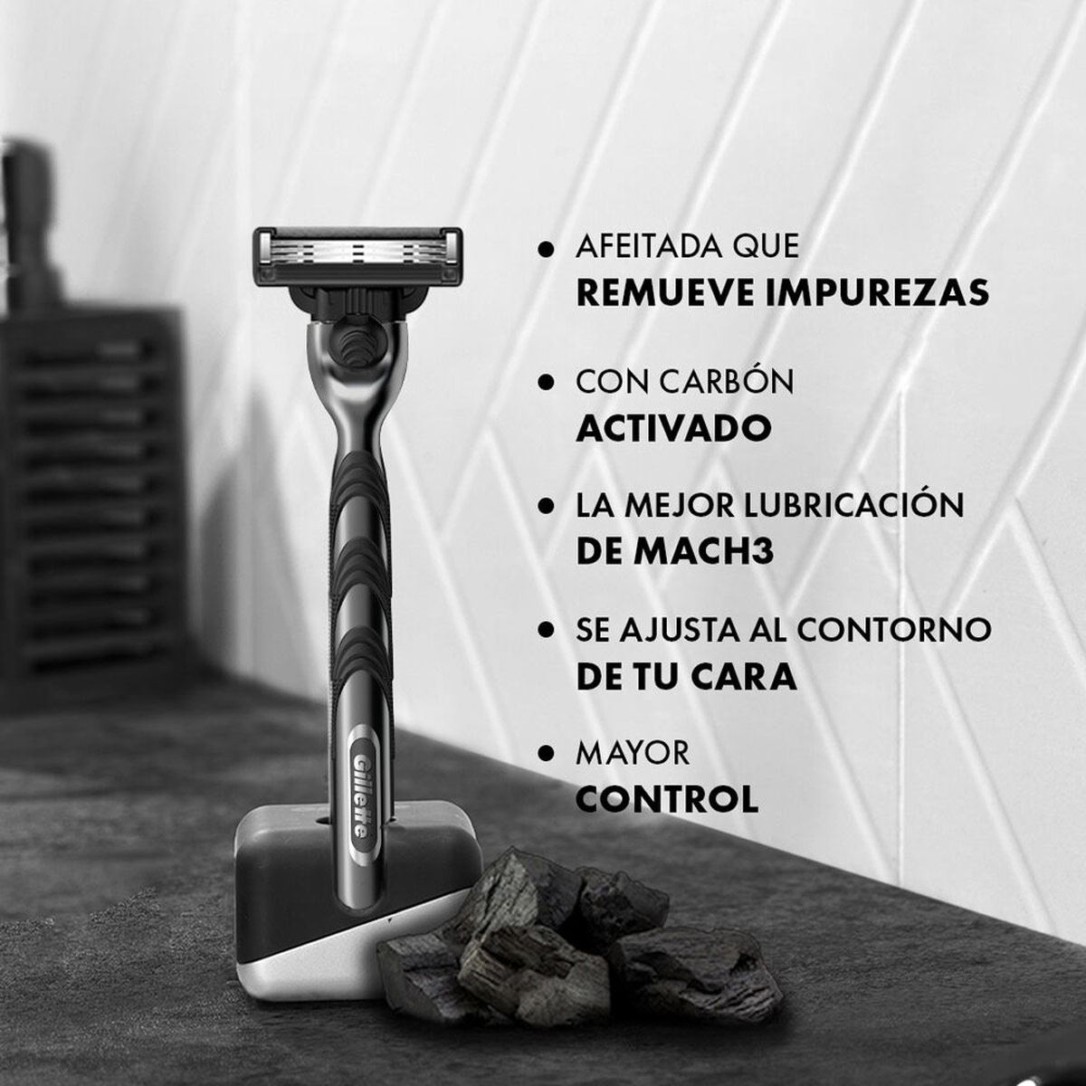 Gillette Mach3 Carbono Rastrillo para Afeitar Reutilizable de 3 hojas 1 unidad