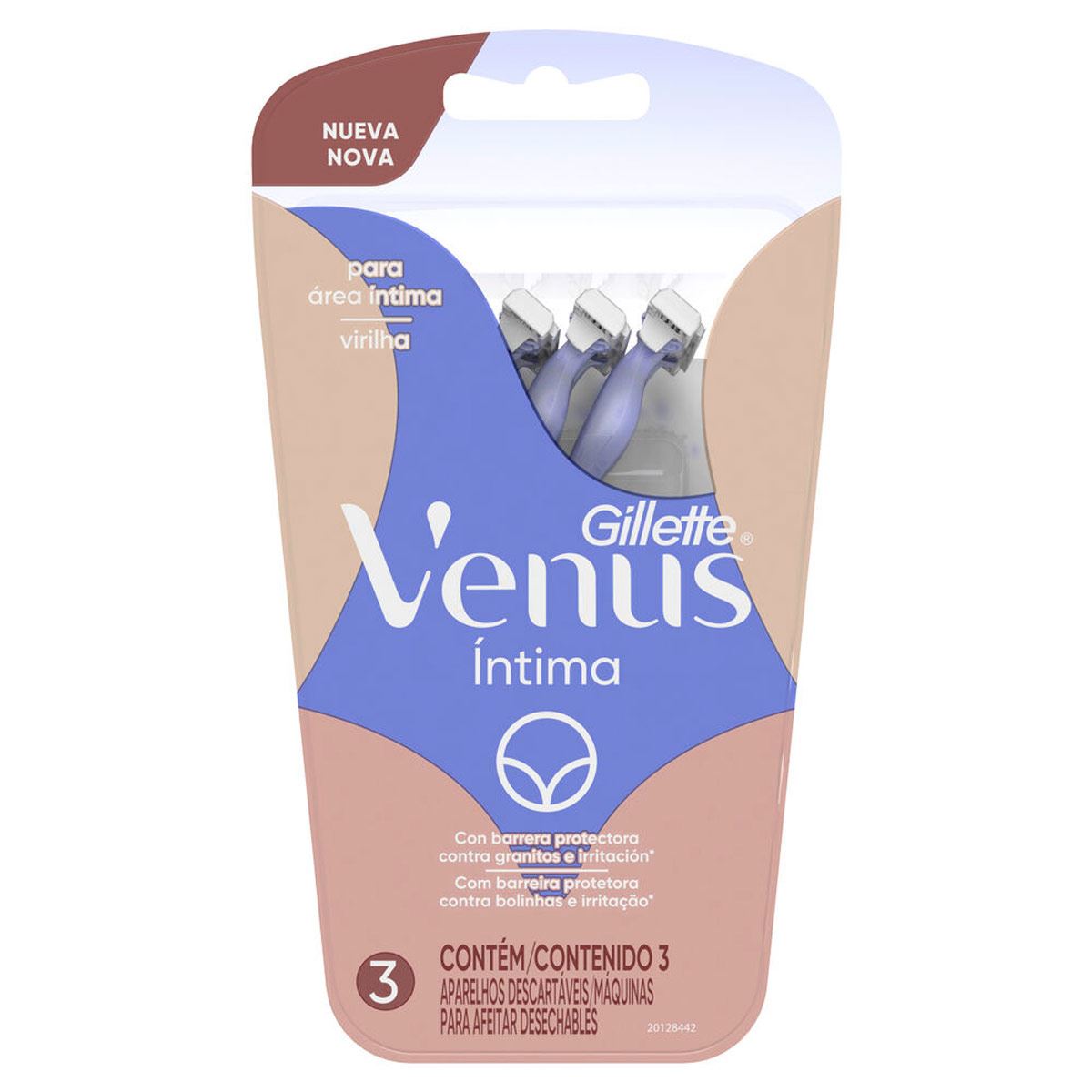 Rastrillo Gillette Venus Íntima con Barrera Protectora Anti-irritación 3 Unidades