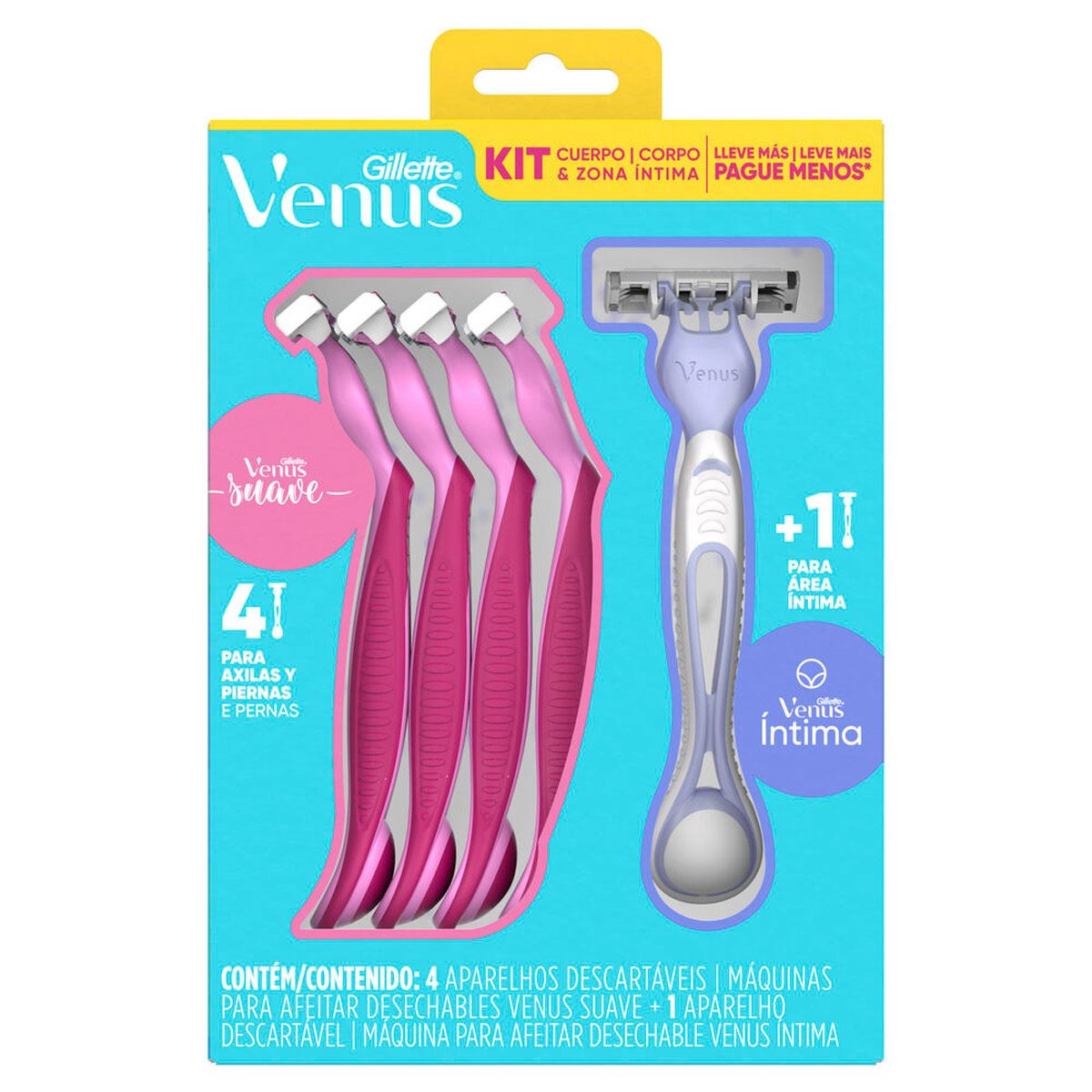 Rastrillo Gillette Venus Suave 4 Unidades + Rastrillo Gillette Venus Íntima Anti-irritación 1 Unidad