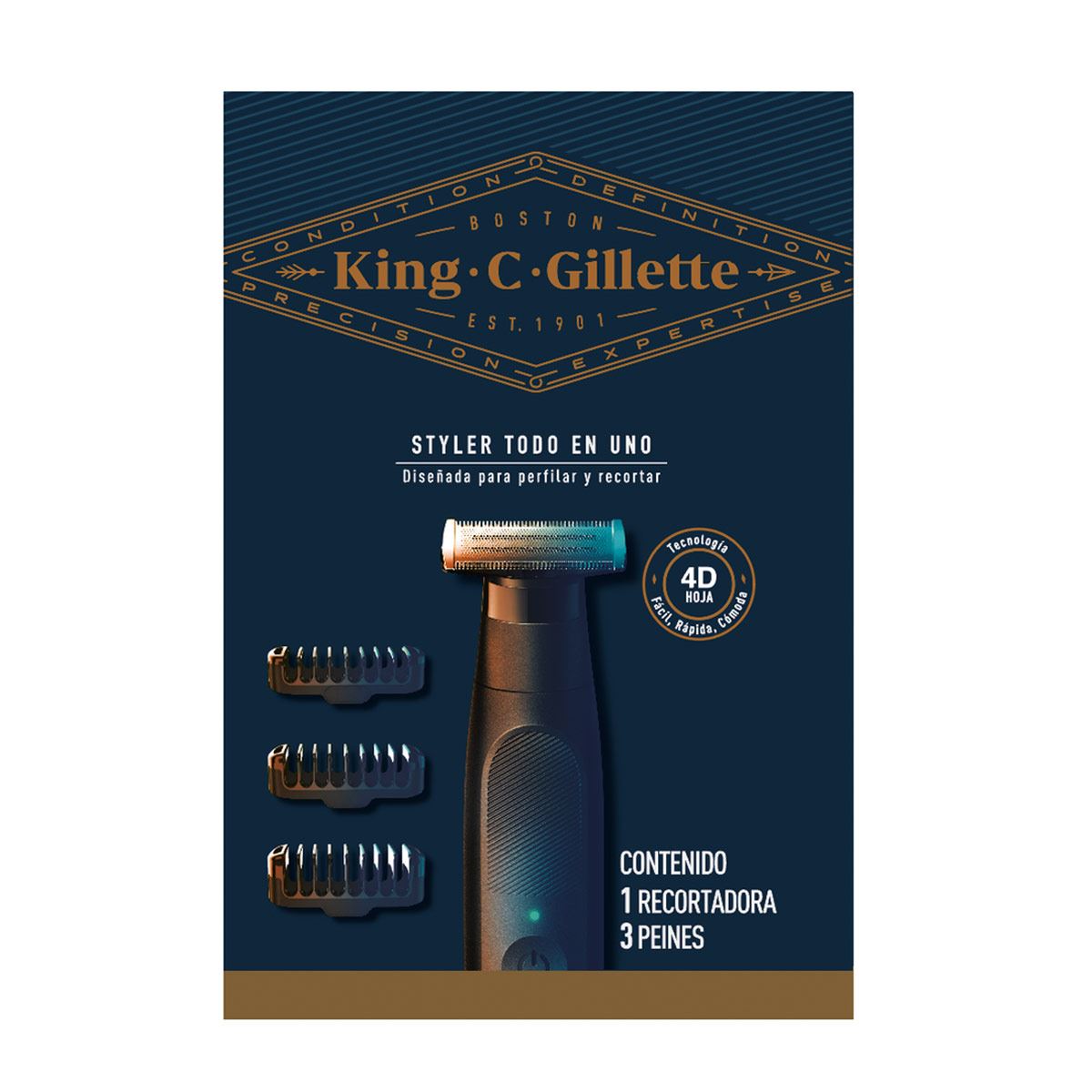 Rasuradora King C. Gillette Styler Todo en Uno 1 Recortadora + 3 Peines