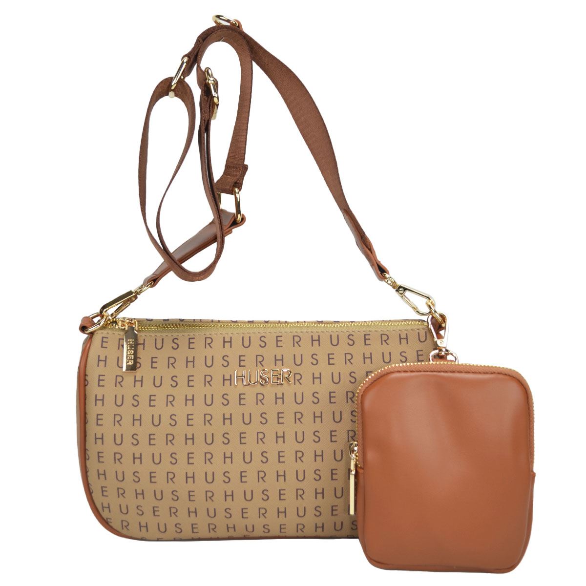 Bolsa Crossbody Huser Monograma Café Claro para Mujer