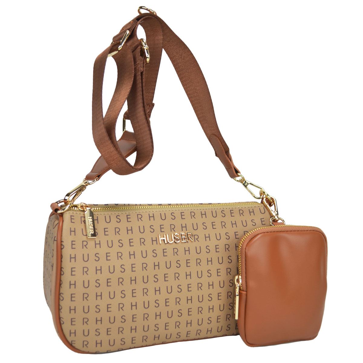 Bolsa Crossbody Huser Monograma Café Claro para Mujer