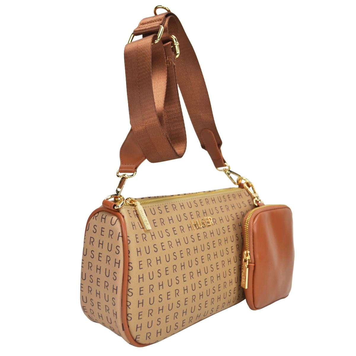 Bolsa Crossbody Huser Monograma Café Claro para Mujer