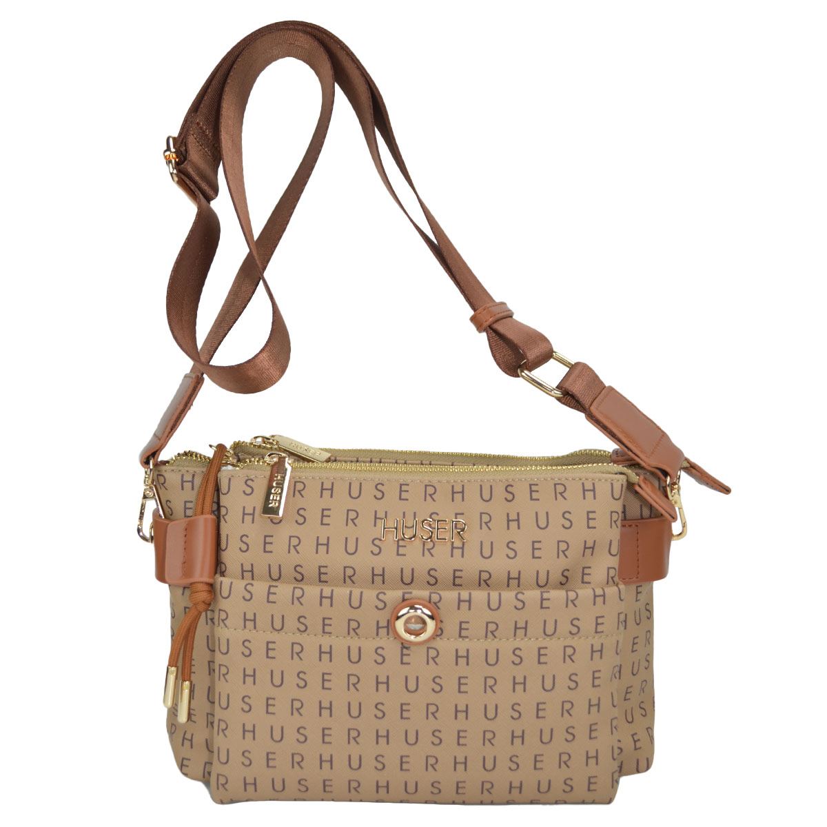 Bolsa Crossbody Huser Monograma Café Claro para Mujer