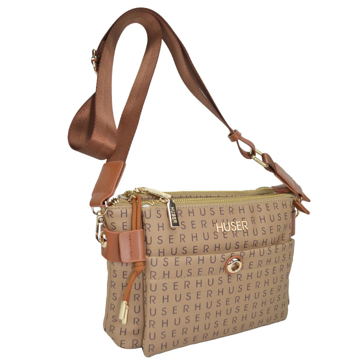 Bolsa Crossbody Huser Monograma Café Claro para Mujer