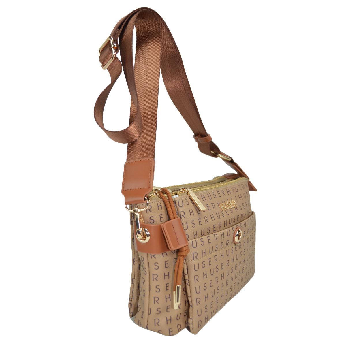 Bolsa Crossbody Huser Monograma Café Claro para Mujer