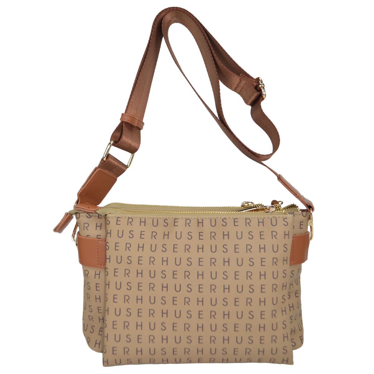 Bolsa Crossbody Huser Monograma Café Claro para Mujer