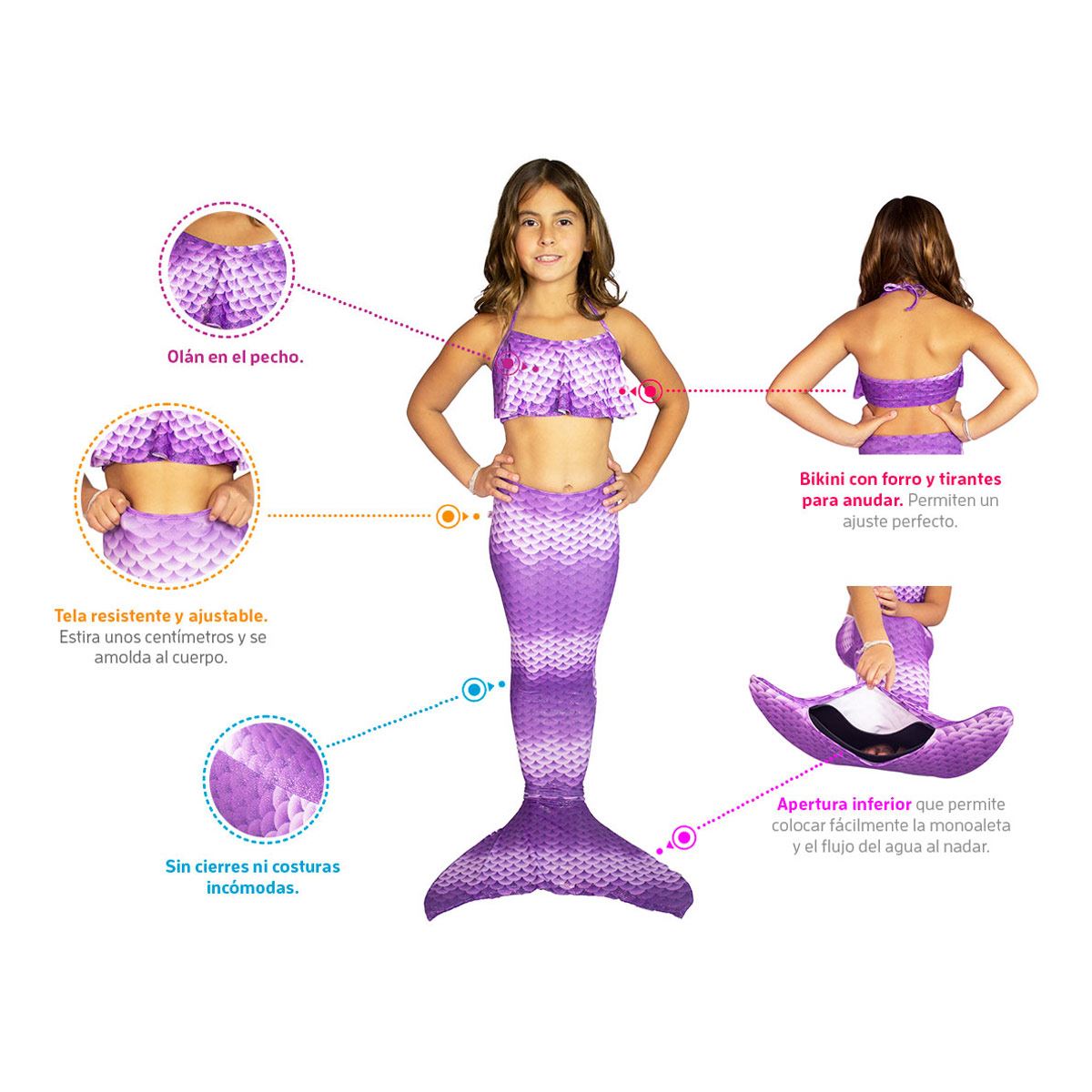 Kit Cola de Sirena Funny Purple Talla 8