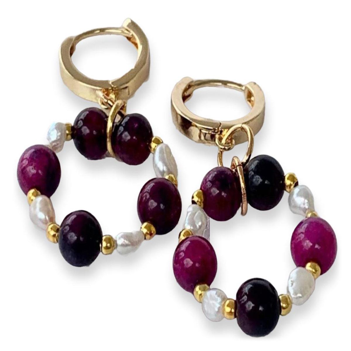 Arracada Huggie con Corona de Perla Nugget y Mineral Adamina Trueba