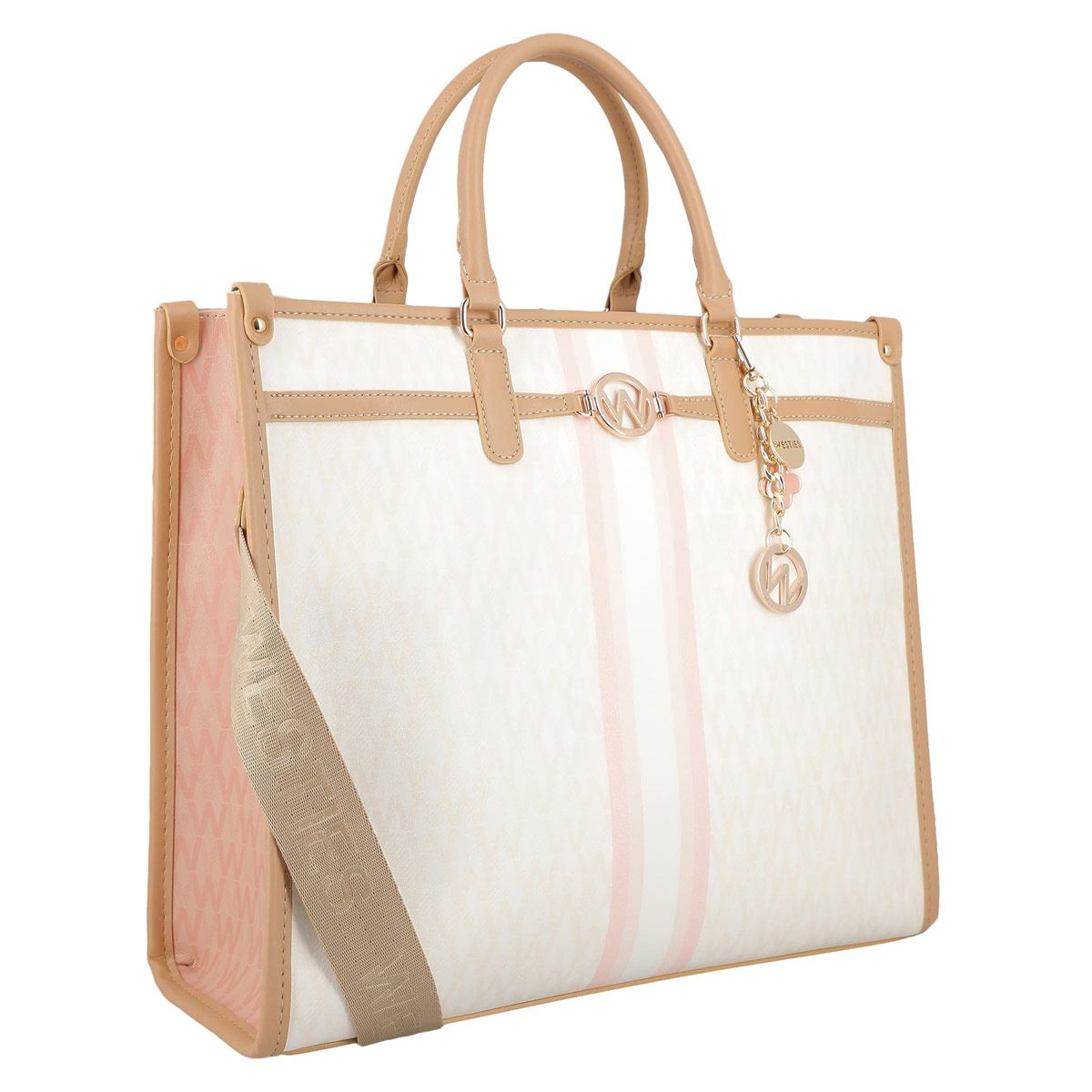 Bolsa tote Westies color Marfil/Multicolor Modelo HBKALONIA7WE