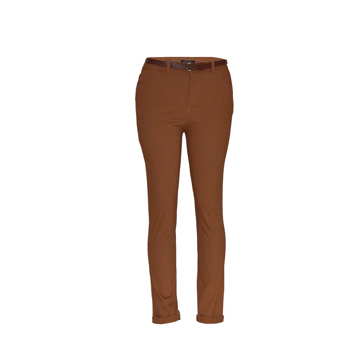 Pantalón recto liso con cinturón a tono Philosophy talla mediano color cafe medio modelo P2287N..