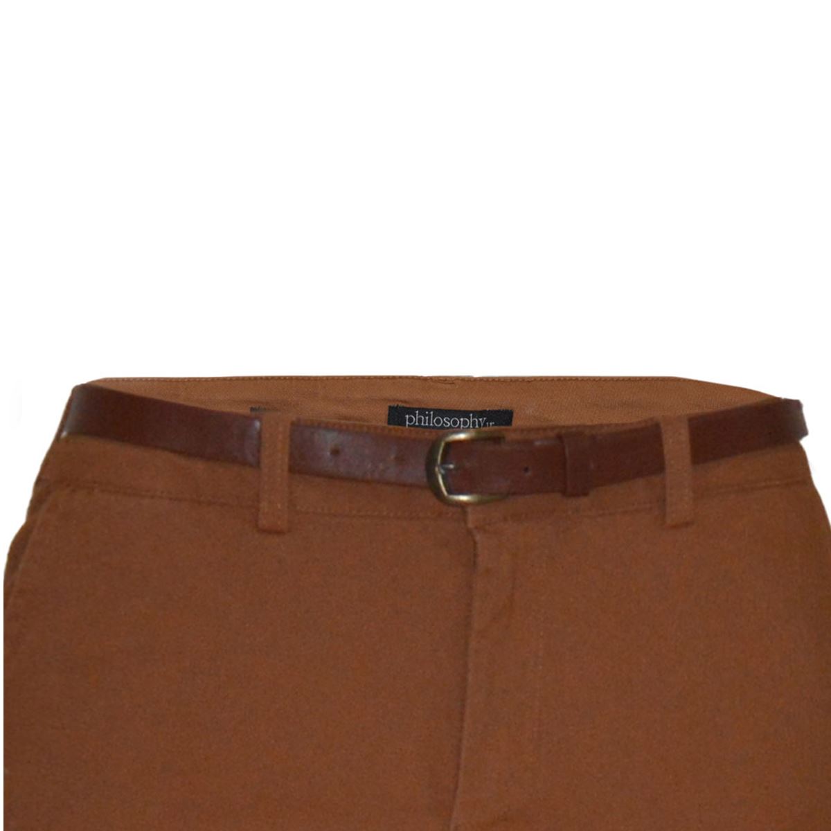 Pantalón recto liso con cinturón a tono Philosophy talla mediano color cafe medio modelo P2287N..