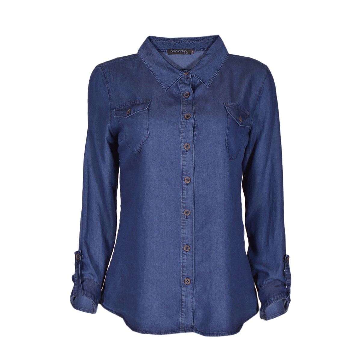 Blusa lisa Philosophy Jr modelo 11270 talla mediana color azul obscuro