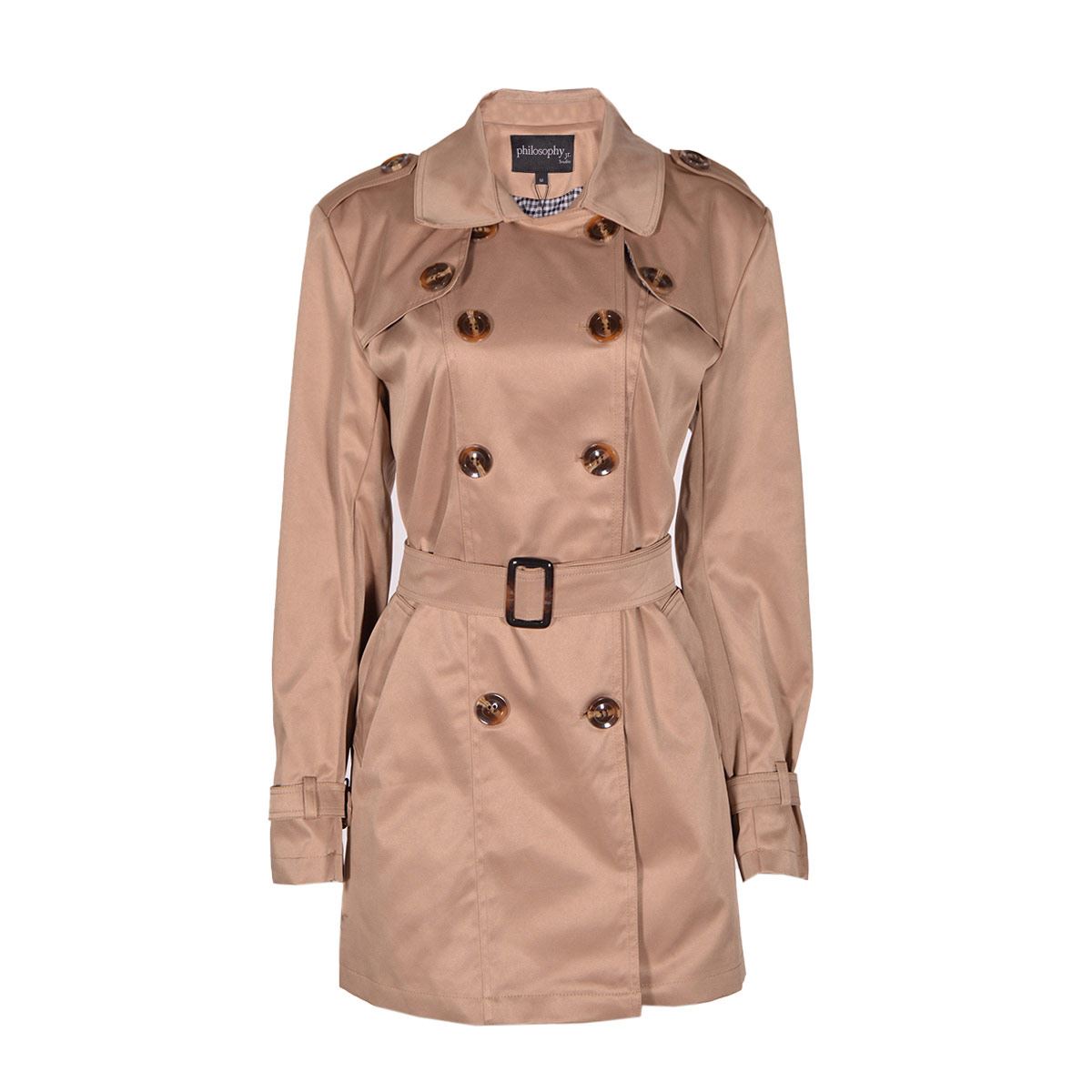 Gabardina con cinturon Philosophy jr talla extra grande color cafe claro modelo GPL2208