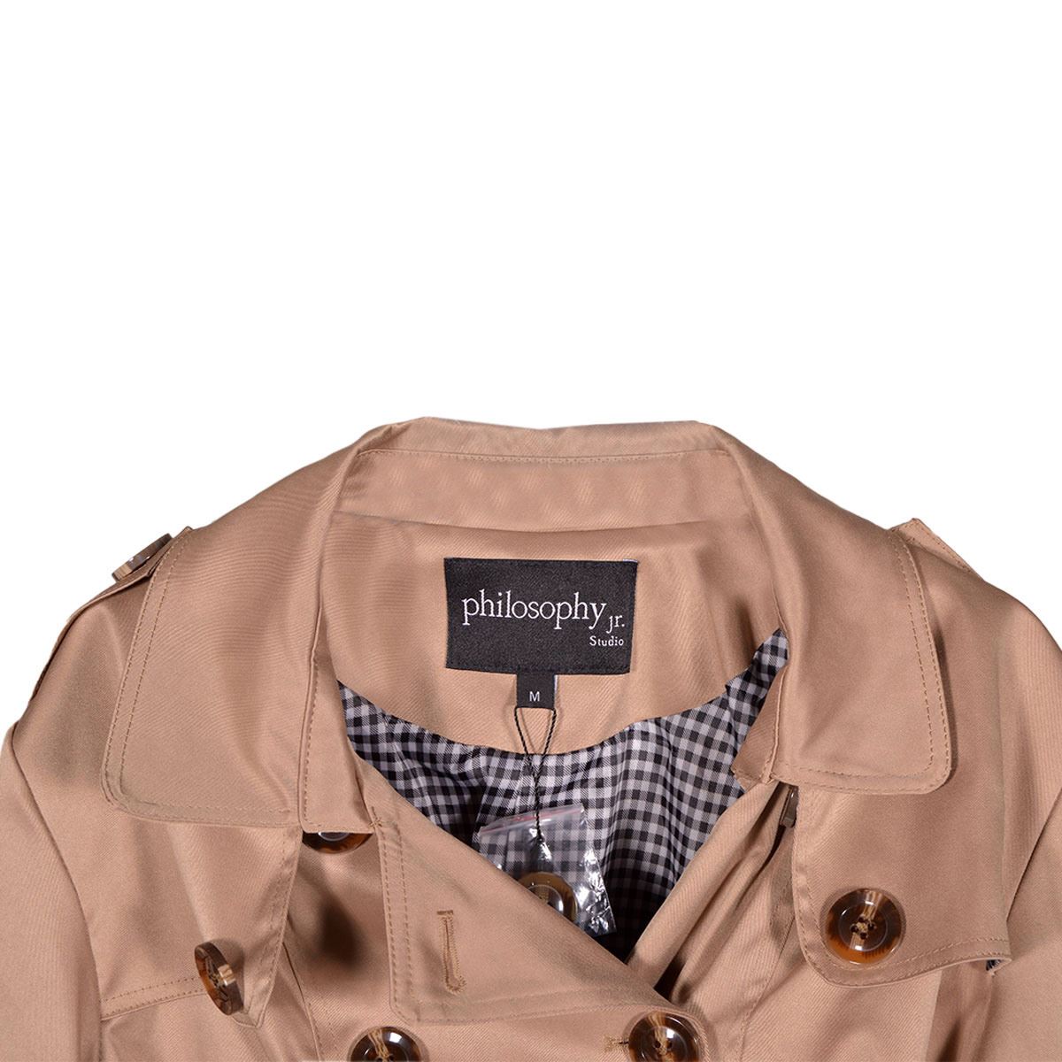 Gabardina con cinturon Philosophy jr talla extra grande color cafe claro modelo GPL2208