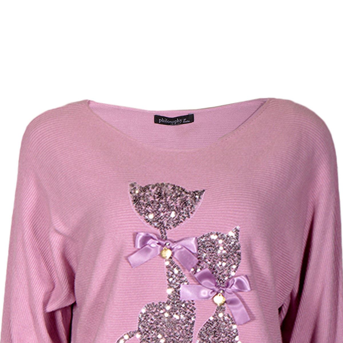 Sweater estampado con gatos Philosophy jr talla grande color rosa modelo HH852