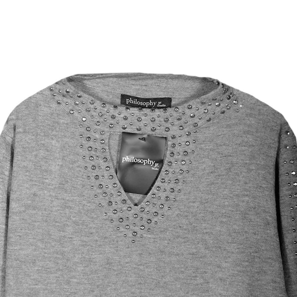 Suéter con aplicaciones talla chica color gris modelo hh2034