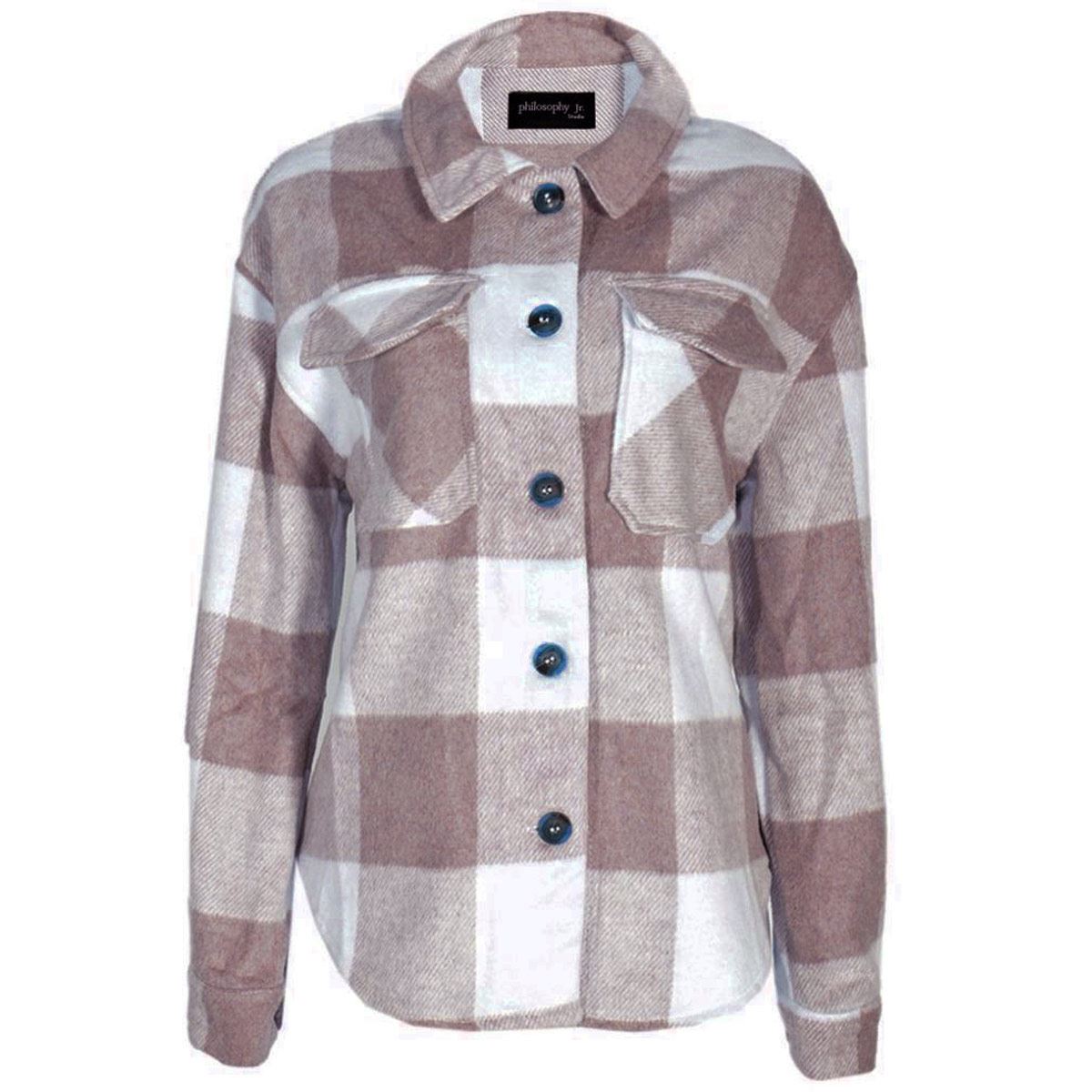 Sobre camisa con bolsas Philosophy talla grande color cafe combinado modelo 80032jy