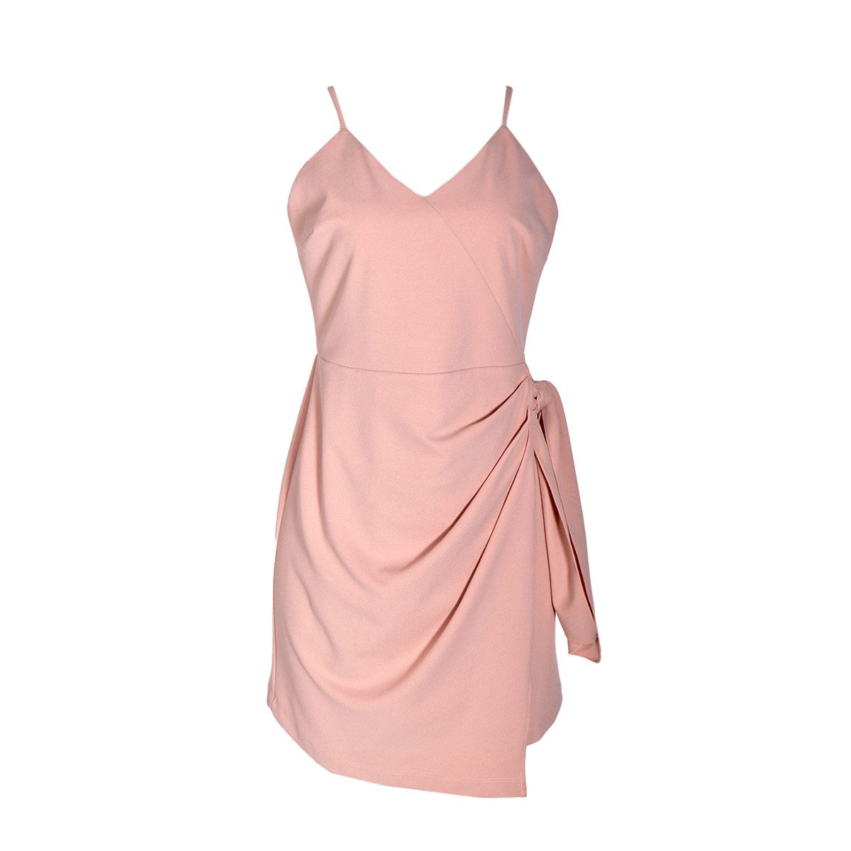Vestido maxi con escote en V y hombros descubiertos con bolsillos Rosa perlado Tallas Grandes