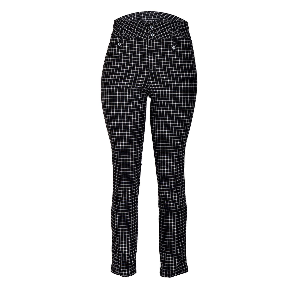 Pantalón recto con estampado a cuadros y doble botón frontal Philosophy talla chica color negro combinado modelo 1535A