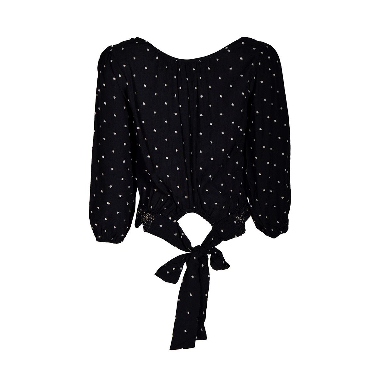 Blusa con encaje y detalles en combinación con amarre en la espalda Philosophy talla grande color negro combinado modelo CR1422