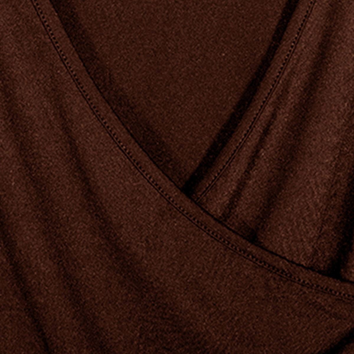 Blusa lisa para mujer con escote cruzado y jareta lateral Philosophy talla mediana color café obscuro modelo 73080