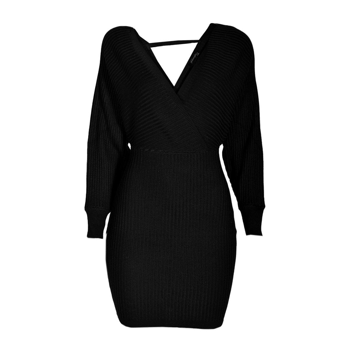 Vestido corto tejido con frente cruzado Philosophy talla mediano color negro modelo 90043WH