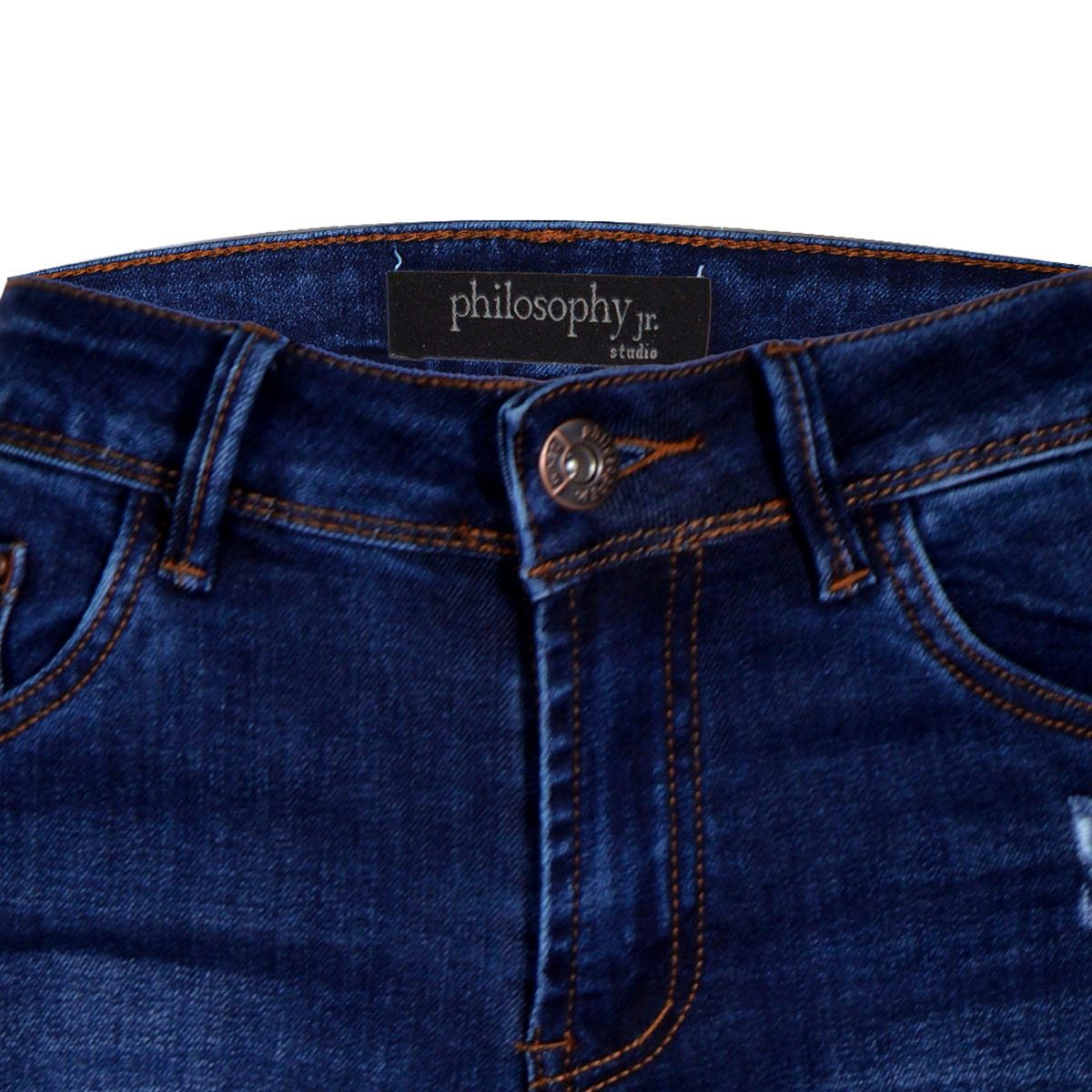 Jeans skynny liso rasgado al frente y bolsas traseras con rasgado Philosophy talla 15 color azul obscuro modelo BHI2010396P