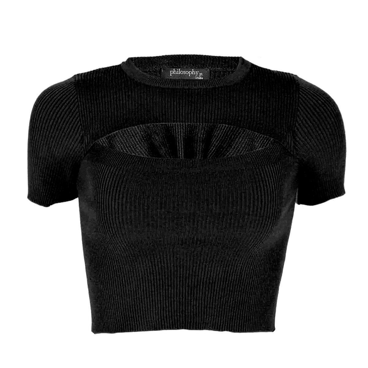 Blusa corta, lisa con escote ojal Philosophy talla chica color negro modelo T13086N