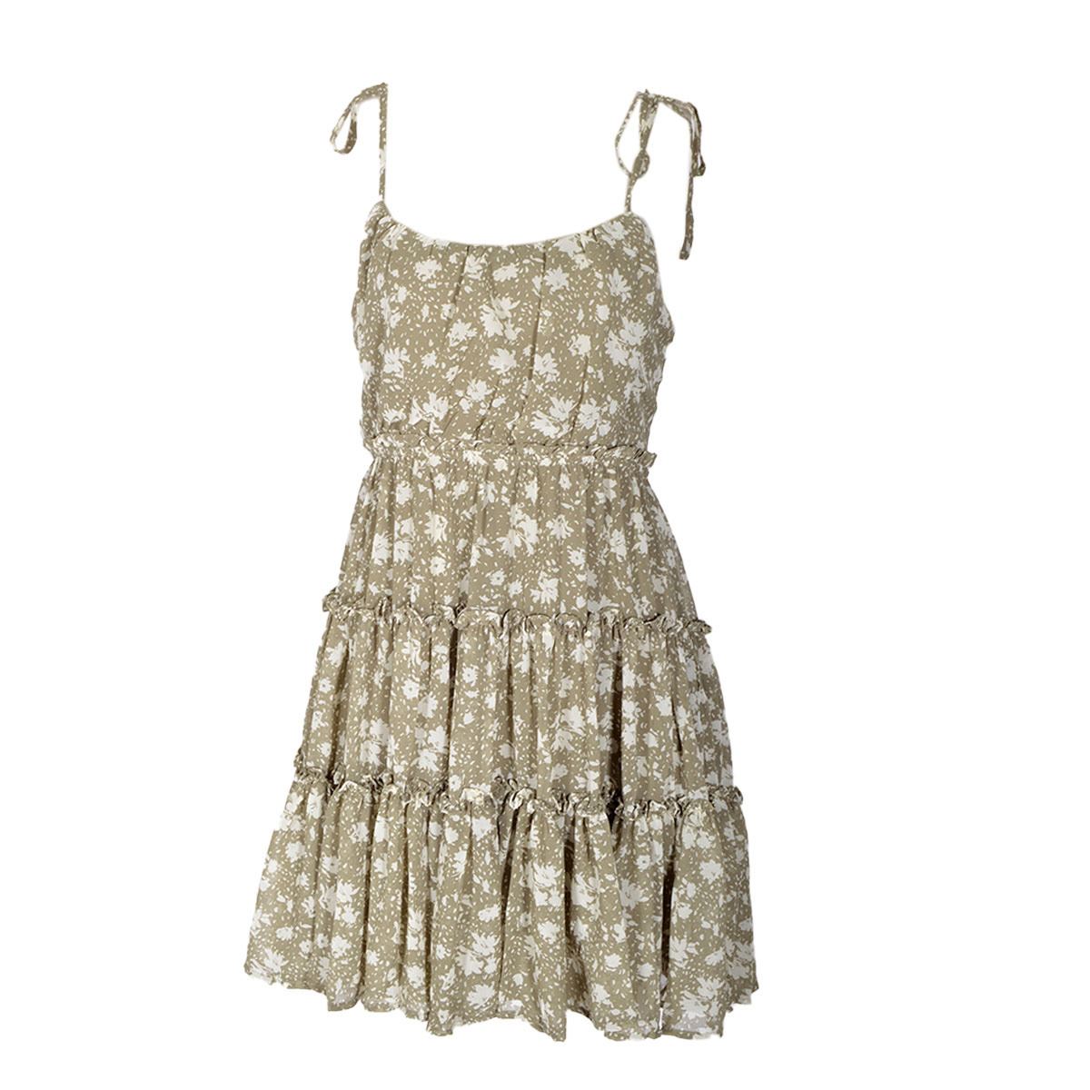Vestido mini con escote en V y cuerpo plisado con falda circular Verde Menta