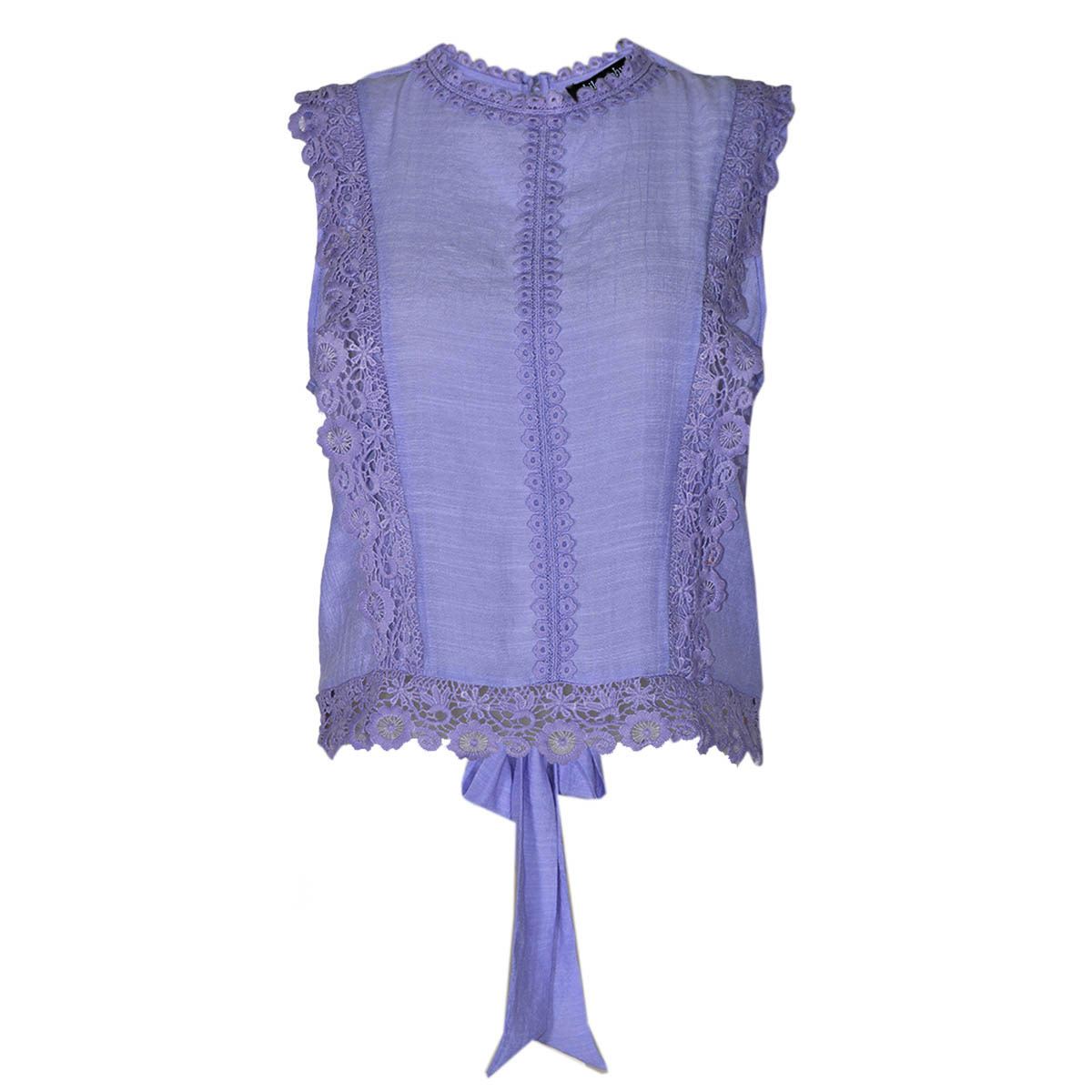 Blusa para mujer con encaje y amarre y botones en espalda Philosophy Jr talla mediana color morado medio modelo 11481