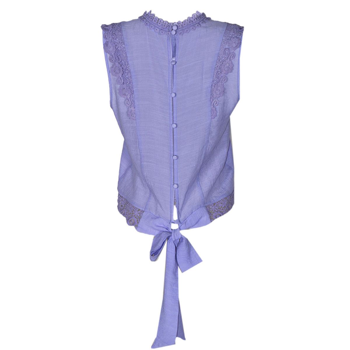 Blusa para mujer con encaje y amarre y botones en espalda Philosophy Jr talla mediana color morado medio modelo 11481