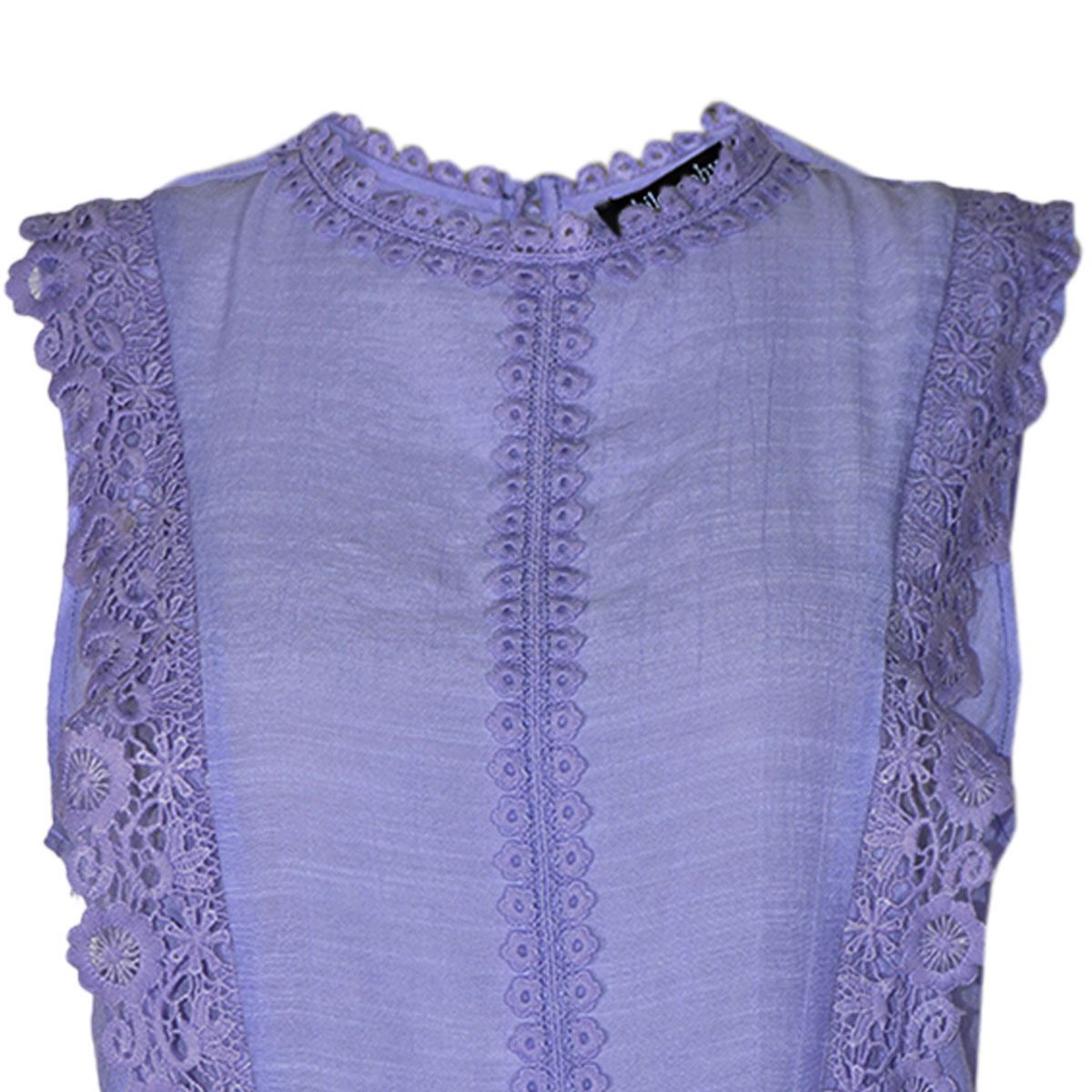 Blusa para mujer con encaje y amarre y botones en espalda Philosophy Jr talla mediana color morado medio modelo 11481