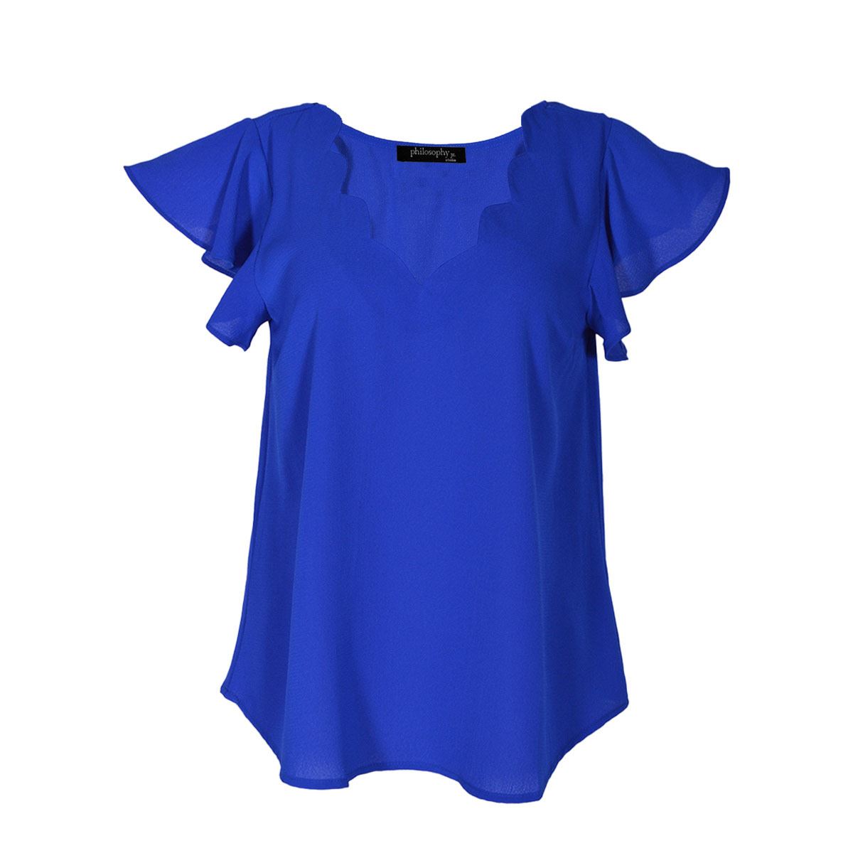 Blusa para mujer, lisa con olanes Philosophy talla grande color azul medio modelo TB8165