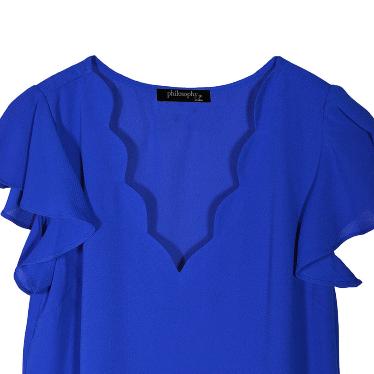 Blusa para mujer, lisa con olanes Philosophy talla grande color azul medio modelo TB8165
