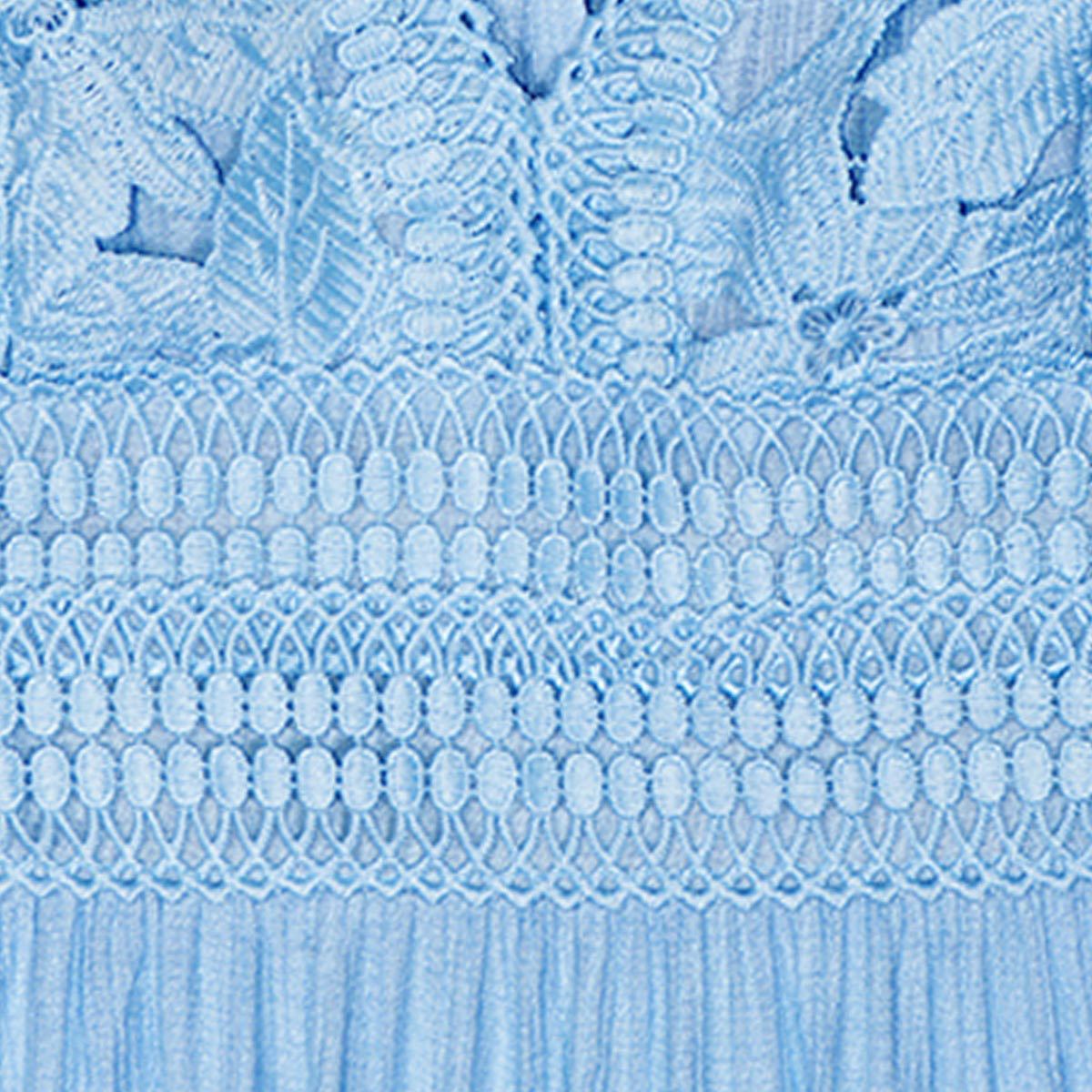 Vestido corto para mujer, con encaje y olanes Philosophy Jr talla chica, color azul claro, modelo 4487DY