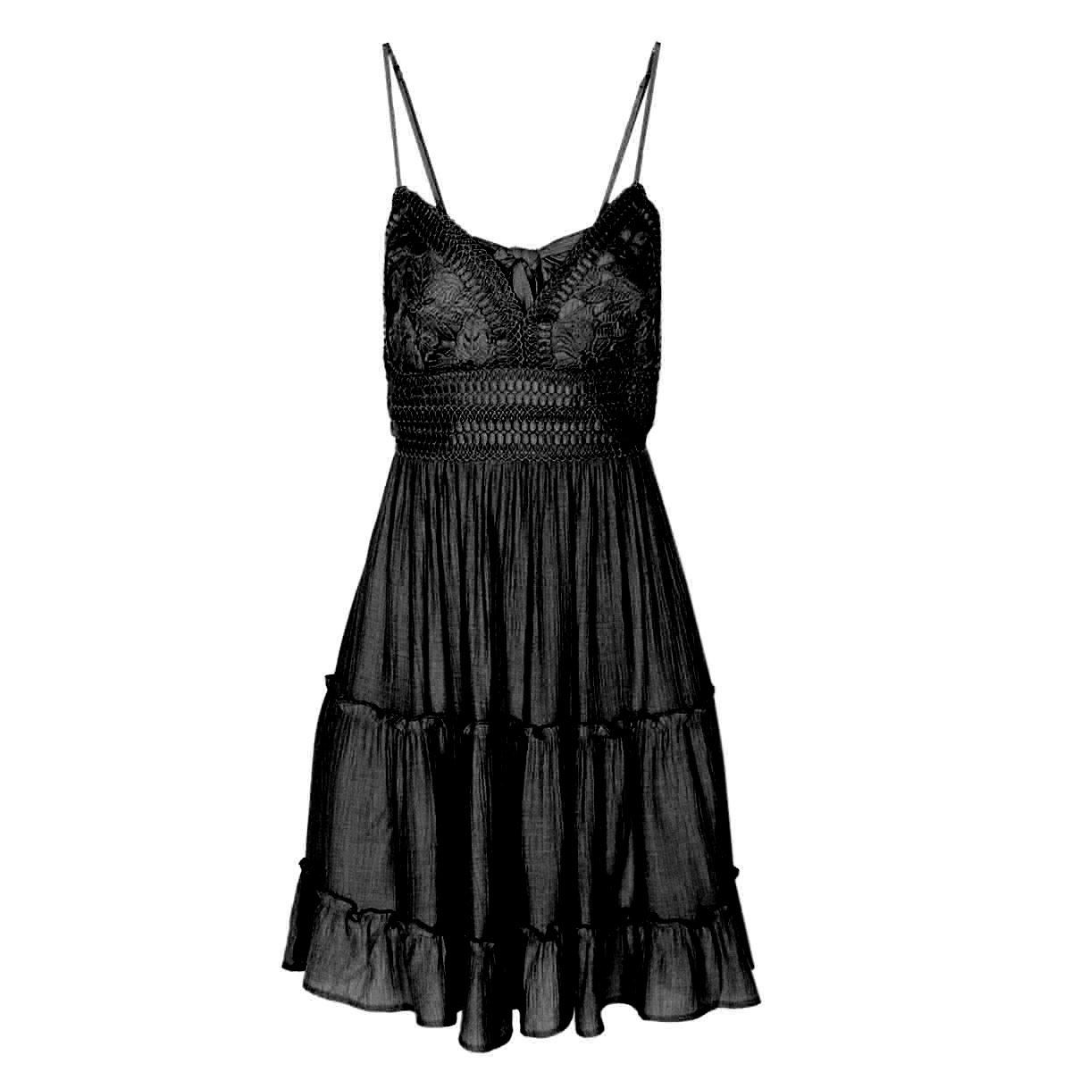 Vestido corto para mujer con encaje, olanes y cinta de amarre en espalda Philosophy talla grande color negro modelo 4487DY