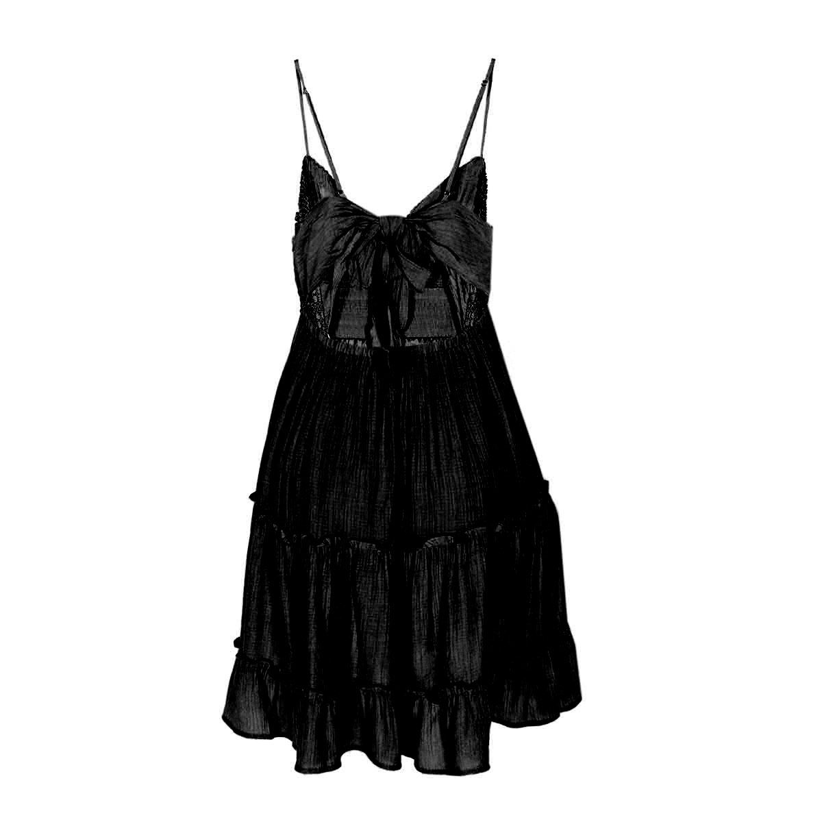 Vestido corto para mujer con encaje, olanes y cinta de amarre en espalda Philosophy talla grande color negro modelo 4487DY