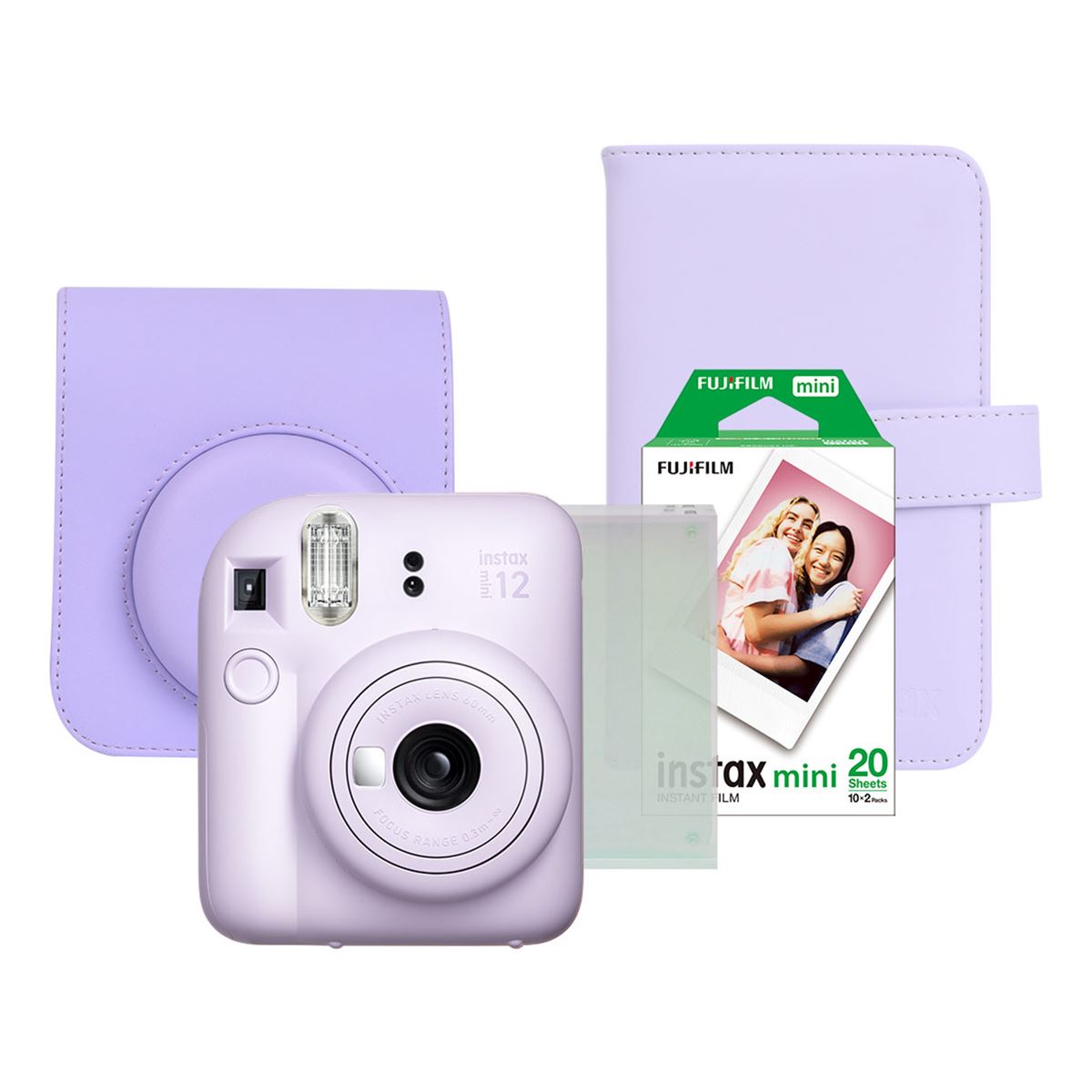 Fujifilm Instax Mini 12, Set de Regalo, incluye Cámara instantánea Rosada,  Estuche transparente, 10 fotos, 2 marcos de fotos, album y marcador  metálico