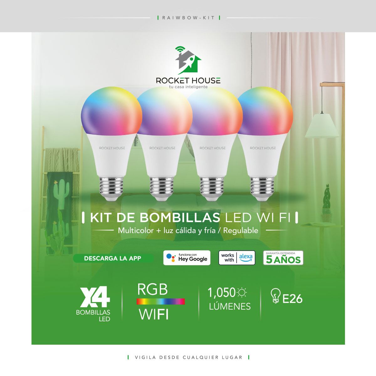 Kit Inteligente RH 4 Focos LED RGB