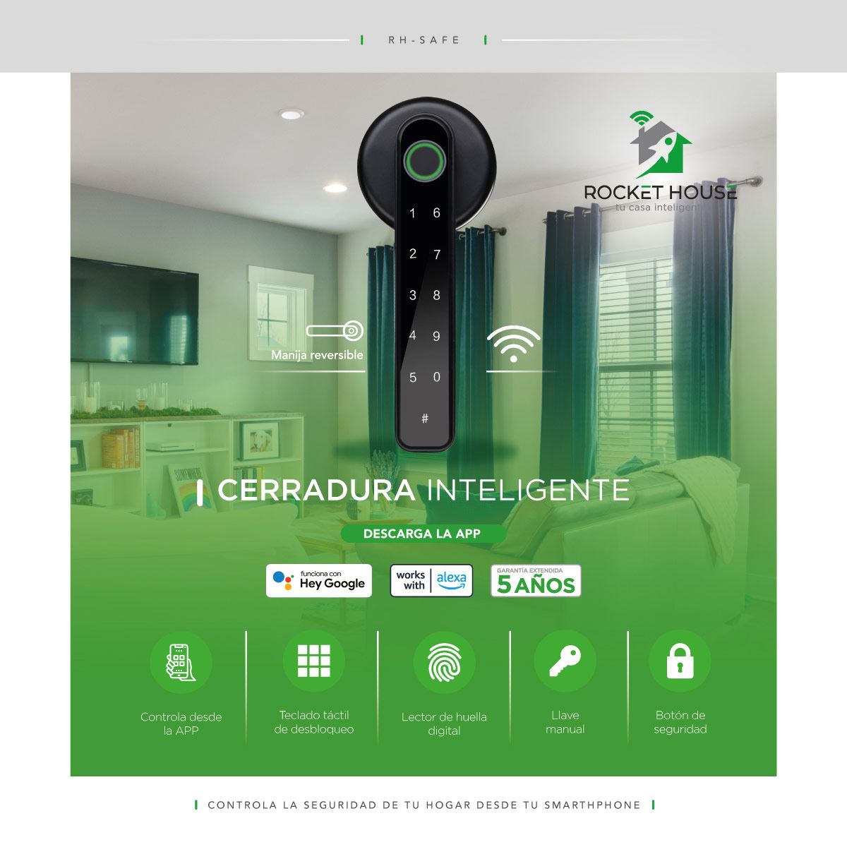Cerradura Electrónica Inteligente Digital De Huella App Wifi Rocket House  Rh-Lock