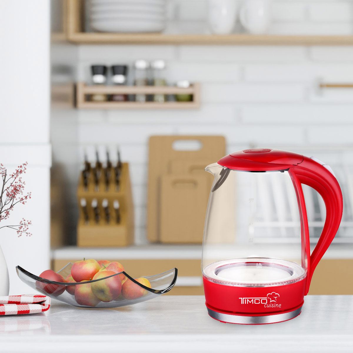 Jarra eléctrica para calentar agua vidrio Roja 1.70 L