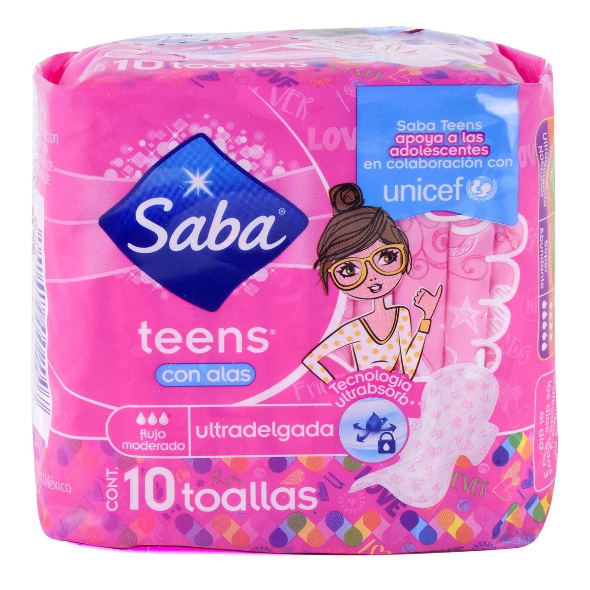 Saba Teens con Alas Ultra Delgada con 10 Pzs.