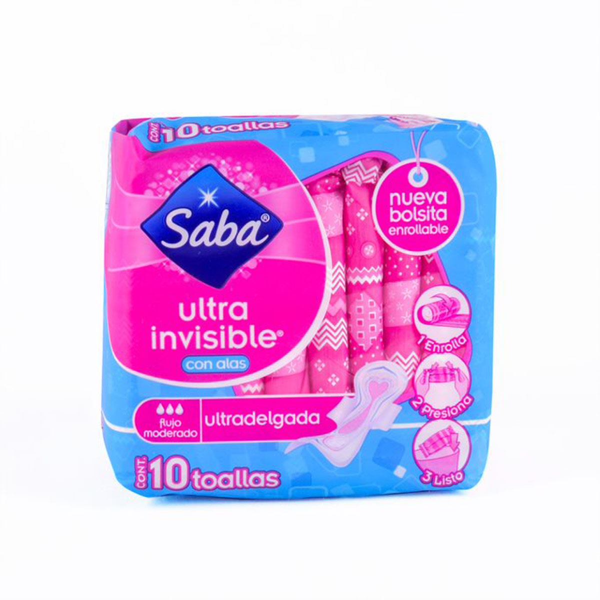 Toallas Saba Ultra Invisible con Alas paquete de 10 piezas.