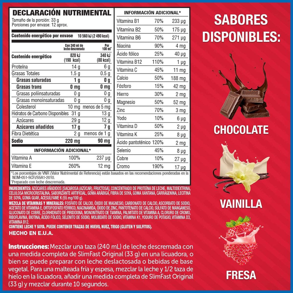 SLIM FAST ORIGINAL VAIN 425GR