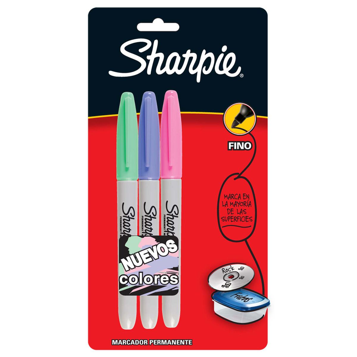 Plumones sharpie fino pastel 3 piezas