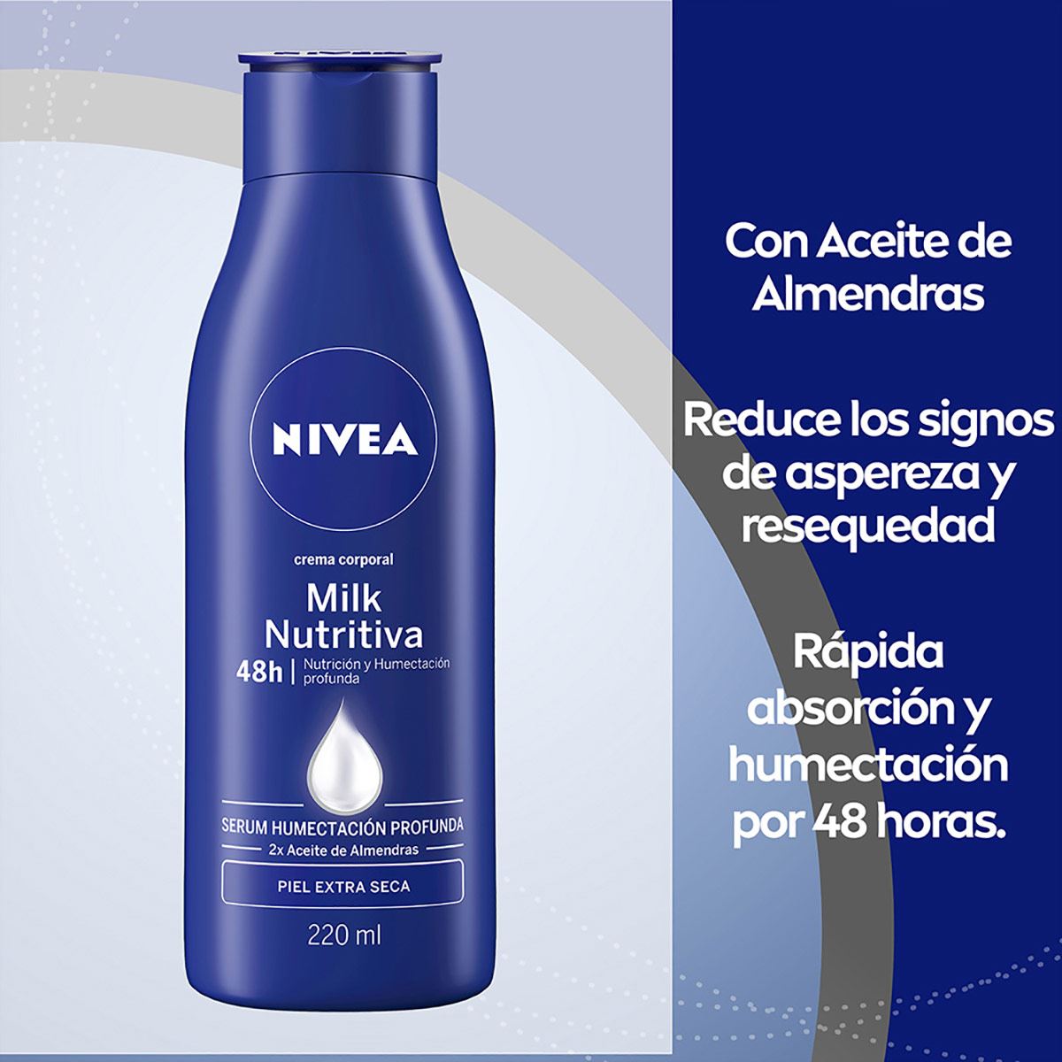 Crema Corporal Humectante para Piel Extra Seca, Body Milk 48 horas de Humectación Profunda, 220 ml